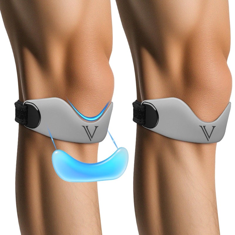 JHVW حزام دعم وتر الرضفة السيليكوني 2-pack، دعامة للركبة للنساء والرجال، حزام دعم الرضفة القابل للتعديل وغير القابل للانزلاق (رمادي) - Image 1